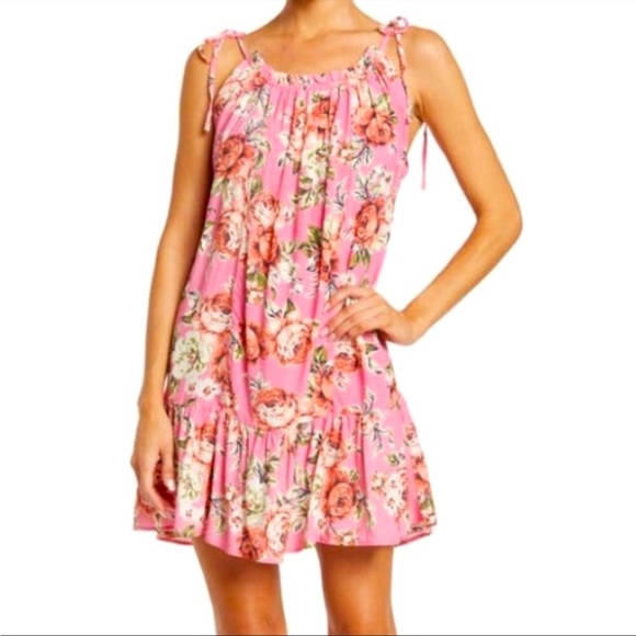 MAAJI Blossom Magnolia Pink Dress Beachwear Ruffle Floral Spaghetti Revolve - Picture 1 of 11